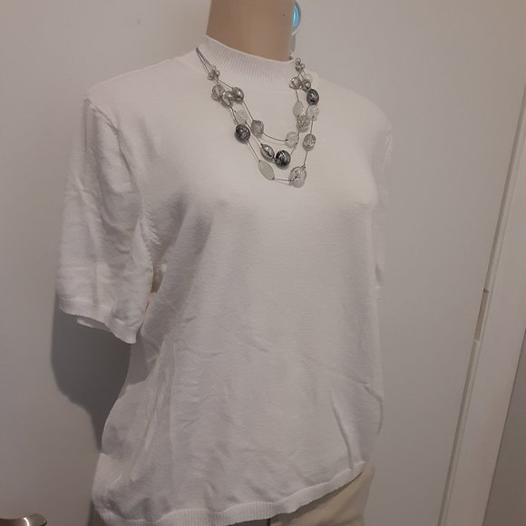 Koret Sweaters - City Blues Lightweight Size Large Short Sleeve Mock Neck White Sweater